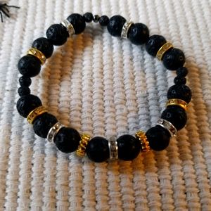 Unisex Lava Rock Beaded Stretch Bracelet
